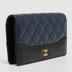 Chanel Blue/Black Quilted Leather Gabrielle Continental Wallet