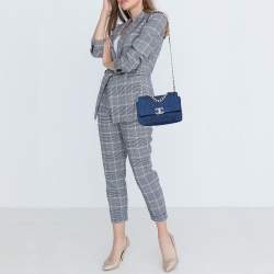Pre Owned Chanel Blue Quilted Denim Medium 19 Flap Bag