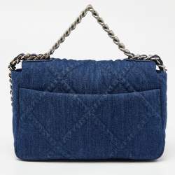 Pre Owned Chanel Blue Quilted Denim Medium 19 Flap Bag