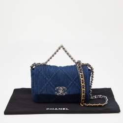 Pre Owned Chanel Blue Quilted Denim Medium 19 Flap Bag