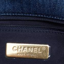 Pre Owned Chanel Blue Quilted Denim Medium 19 Flap Bag
