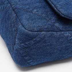 Pre Owned Chanel Blue Quilted Denim Medium 19 Flap Bag