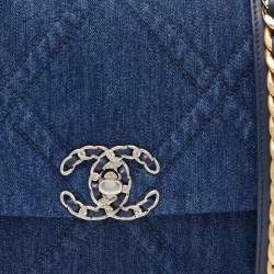 Pre Owned Chanel Blue Quilted Denim Medium 19 Flap Bag