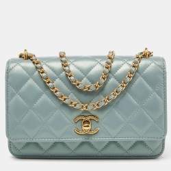 Chanel Pearl Light Green Quilted Leather Wallet on Chain Chanel