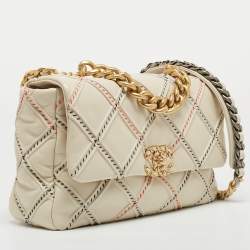 Chanel Light Beige Quilted Wild Stitched Leather Large 19 Flap Bag