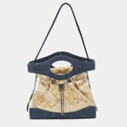 Pre Owned Chanel Blue/Clear PVC and Denim 31 Shopping Bag