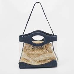 Pre Owned Chanel Blue/Clear PVC and Denim 31 Shopping Bag