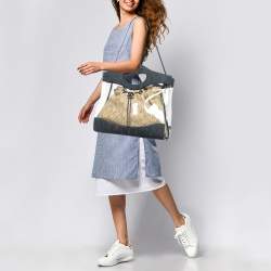 Pre Owned Chanel Blue/Clear PVC and Denim 31 Shopping Bag