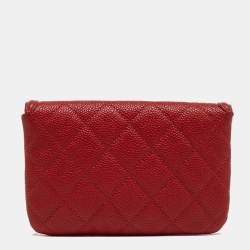 Chanel Red Quilted Caviar Leather Filigree Wallet