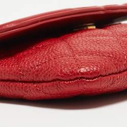 Chanel Red Quilted Caviar Leather Filigree Wallet