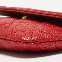 Chanel Red Quilted Caviar Leather Filigree Wallet