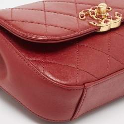 Pre Owned Chanel Dark Red Quilted Leather CC Flap Belt Bag