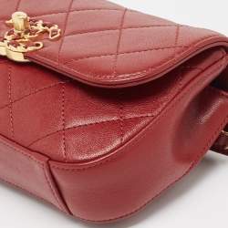 Pre Owned Chanel Dark Red Quilted Leather CC Flap Belt Bag