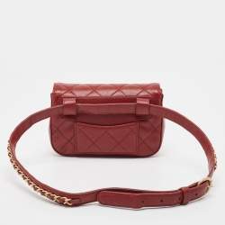 Pre Owned Chanel Dark Red Quilted Leather CC Flap Belt Bag