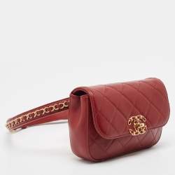 Pre Owned Chanel Dark Red Quilted Leather CC Flap Belt Bag