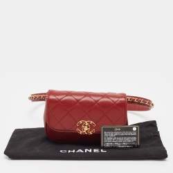 Pre Owned Chanel Dark Red Quilted Leather CC Flap Belt Bag