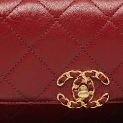 Pre Owned Chanel Dark Red Quilted Leather CC Flap Belt Bag
