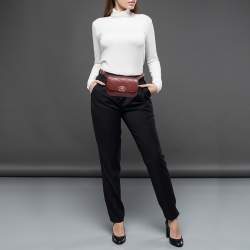 Pre Owned Chanel Dark Red Quilted Leather CC Flap Belt Bag