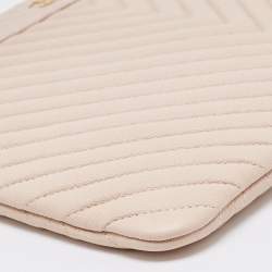 Pre Owned Chanel Blush Pink Chevron Caviar Leather Large O-Case Zip Pouch