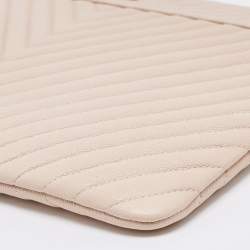 Pre Owned Chanel Blush Pink Chevron Caviar Leather Large O-Case Zip Pouch
