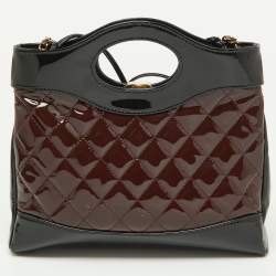 Pre Owned Chanel Black/Burgundy Quilted Patent Leather Mini 31 Shopping Tote