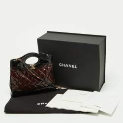 Pre Owned Chanel Black/Burgundy Quilted Patent Leather Mini 31 Shopping Tote