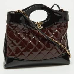 Pre Owned Chanel Black/Burgundy Quilted Patent Leather Mini 31 Shopping Tote