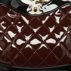 Pre Owned Chanel Black/Burgundy Quilted Patent Leather Mini 31 Shopping Tote