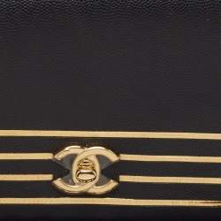 Pre Owned Chanel Black Caviar Leather Captain Gold Waist Bag