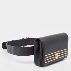 Pre Owned Chanel Black Caviar Leather Captain Gold Waist Bag