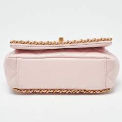 Pre Owned Chanel Pink Quilted Caviar Leather Mini Around Shoulder Bag