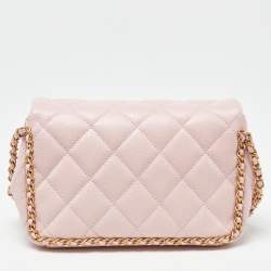 Pre Owned Chanel Pink Quilted Caviar Leather Mini Around Shoulder Bag
