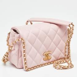 Pre Owned Chanel Pink Quilted Caviar Leather Mini Around Shoulder Bag