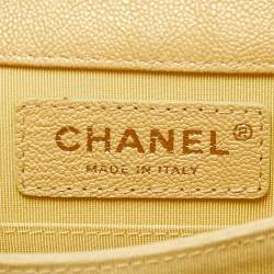 Pre Owned Chanel Gold Quilted Caviar Leather North South Boy Flap Bag