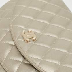 Pre Owned Chanel Metallic Light Gold Quilted Leather Flap Clutch