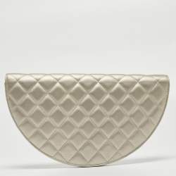 Pre Owned Chanel Metallic Light Gold Quilted Leather Flap Clutch