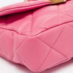 Pre Owned Chanel Pink Quilted Leather Mini Heart Flap Bag