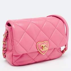 Pre Owned Chanel Pink Quilted Leather Mini Heart Flap Bag
