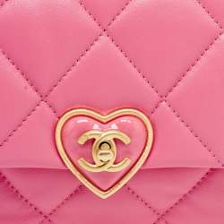Pre Owned Chanel Pink Quilted Leather Mini Heart Flap Bag