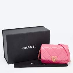 Pre Owned Chanel Pink Quilted Leather Mini Heart Flap Bag