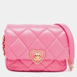 Pre Owned Chanel Pink Quilted Leather Mini Heart Flap Bag