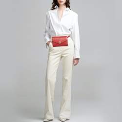 Pre Owned Chanel Red Chevron Leather Coco Waist Belt Bag