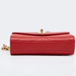 Pre Owned Chanel Red Chevron Leather Coco Waist Belt Bag