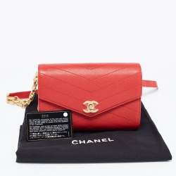 Pre Owned Chanel Red Chevron Leather Coco Waist Belt Bag
