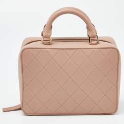 Pre Owned Chanel Dusty Pink Quilted Leather Travel Kit Vanity Case Bag 
