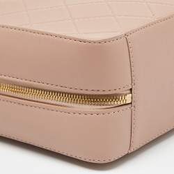 Pre Owned Chanel Dusty Pink Quilted Leather Travel Kit Vanity Case Bag 