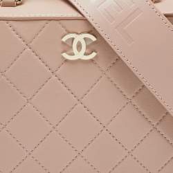 Pre Owned Chanel Dusty Pink Quilted Leather Travel Kit Vanity Case Bag 