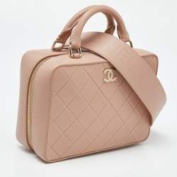 Pre Owned Chanel Dusty Pink Quilted Leather Travel Kit Vanity Case Bag 