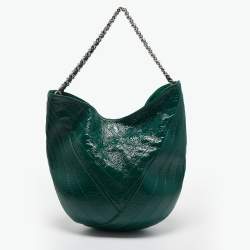 Pre Owned Chanel Green Crumpled Patent Leather Droplet Bag