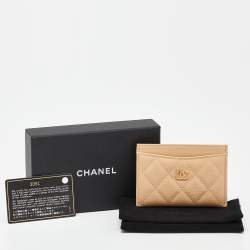 Chanel Beige Quilted Caviar Leather CC Logo Card Holder 